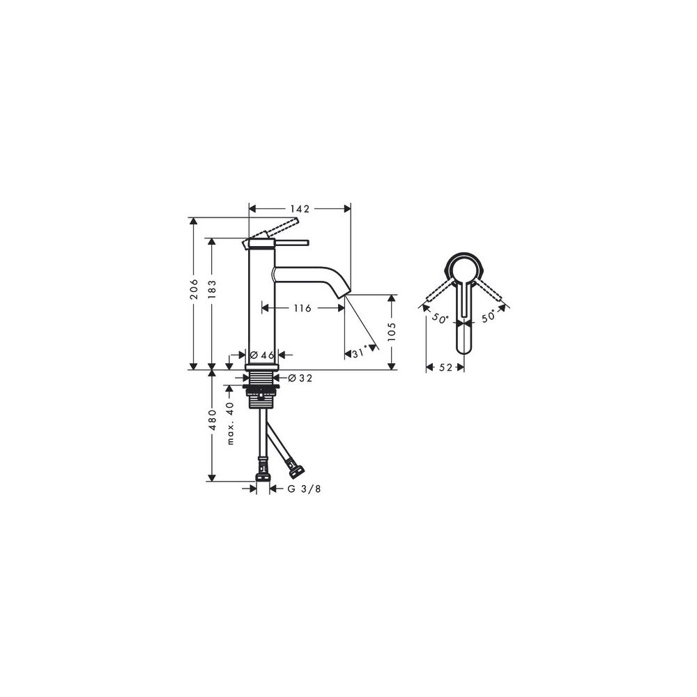 hansgrohe Tecturis S Einhebel-Waschtischmischer 110mm 4l/min EcoSmart plus Chrom oh... HANSGROHE-73311000 4059625470978 (Abb. 3)