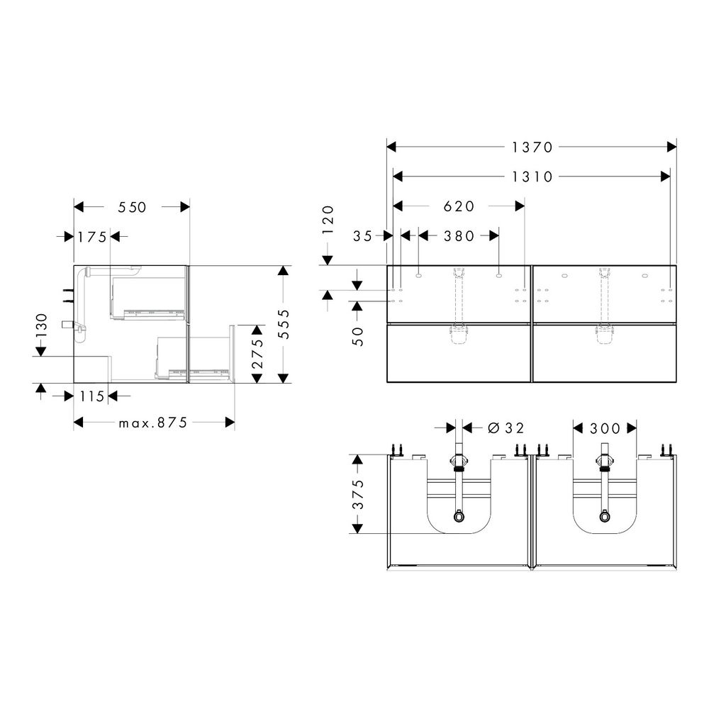 Hansgrohe Xevolos E Waschtischunterschrank Mattweiß 1370x550mm, 4 SK für Konsole, 2... HANSGROHE-54196660 4059625634387 (Abb. 2)