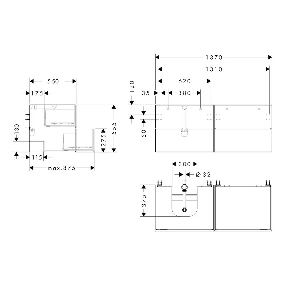 Hansgrohe Xevolos E Waschtischunterschrank Mattweiß 1370x550mm, 4 SK für Konsole, A... HANSGROHE-54236660 4059625634424 (Abb. 2)