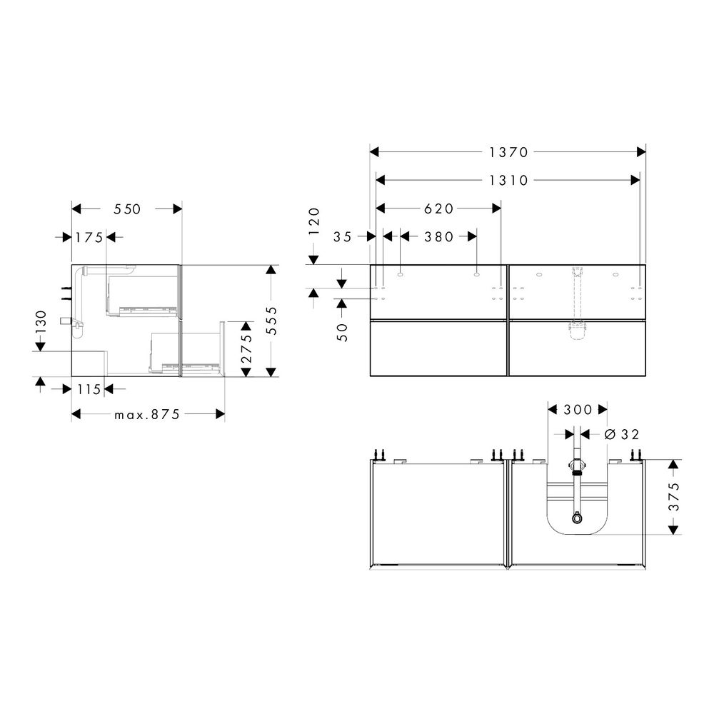 hansgrohe Xevolos E Waschtischunterschrank, Set Mattweiß 1370x550mm Front Weiß Meta... HANSGROHE-54239320 4059625486634 (Abb. 3)