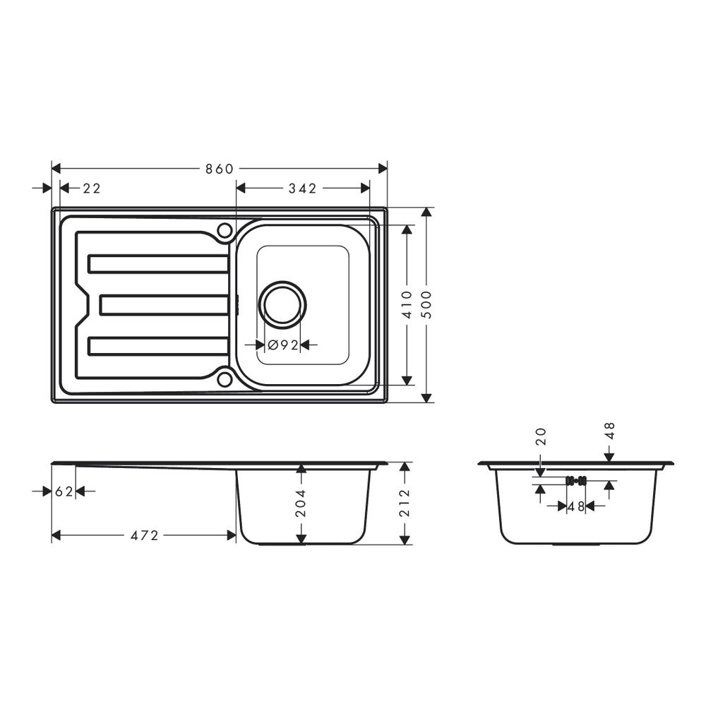 hansgrohe Einbauspüle S44 S440-A342 86342 mit Abtropffläche lang, automatischer Gar... HANSGROHE-43365800 4059625514405 (Abb. 3)