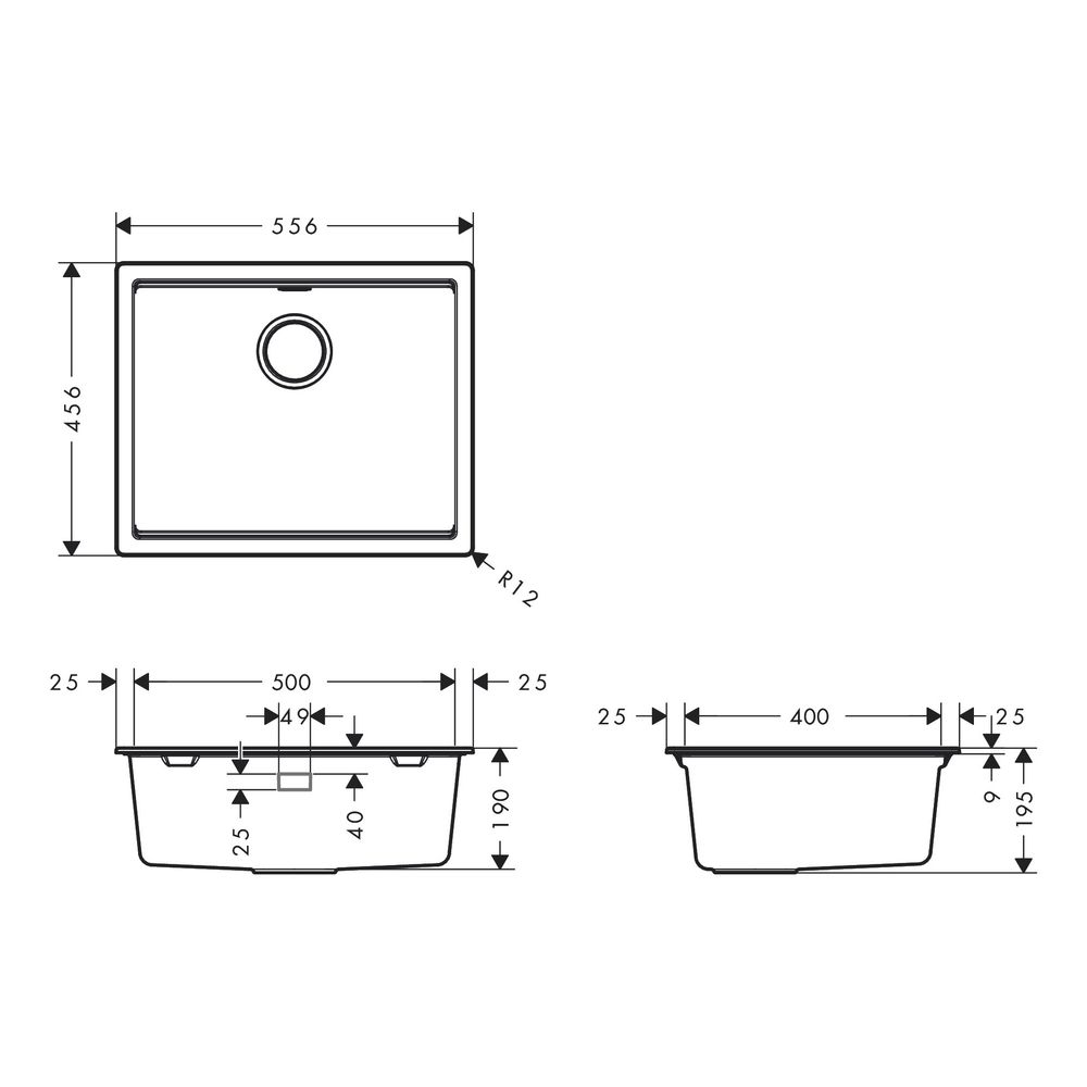 hansgrohe Unterbauspüle S53 S530-U500 500 mit manueller Garnitur, Steingrau... HANSGROHE-43458290 4059625514290 (Abb. 2)