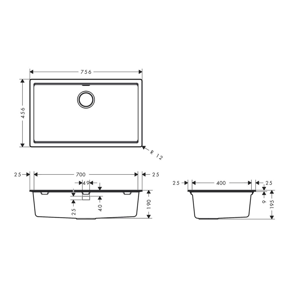 hansgrohe Unterbauspüle S53 S530-U700 700 mit manueller Garnitur, Steingrau... HANSGROHE-43459290 4059625514276 (Abb. 2)