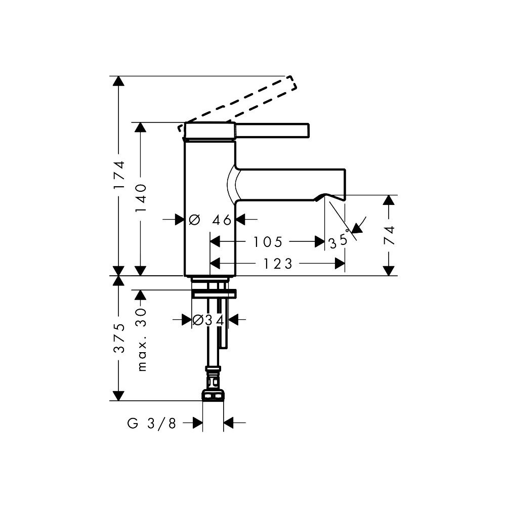 Hansgrohe Standventil Zesis S 70, DN 15, G 1/2", mit Hebelgriff, ohne Ablaufgarnitu... HANSGROHE-74713670 4059625563106 (Abb. 3)