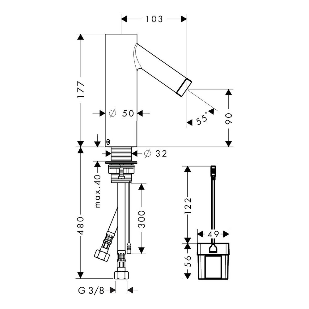 Hansgrohe AXOR Starck Elektronik-Waschtischmischer, 5l/min, Temperaturvoreinstellun... HANSGROHE-10106140 4011097853048 (Abb. 2)