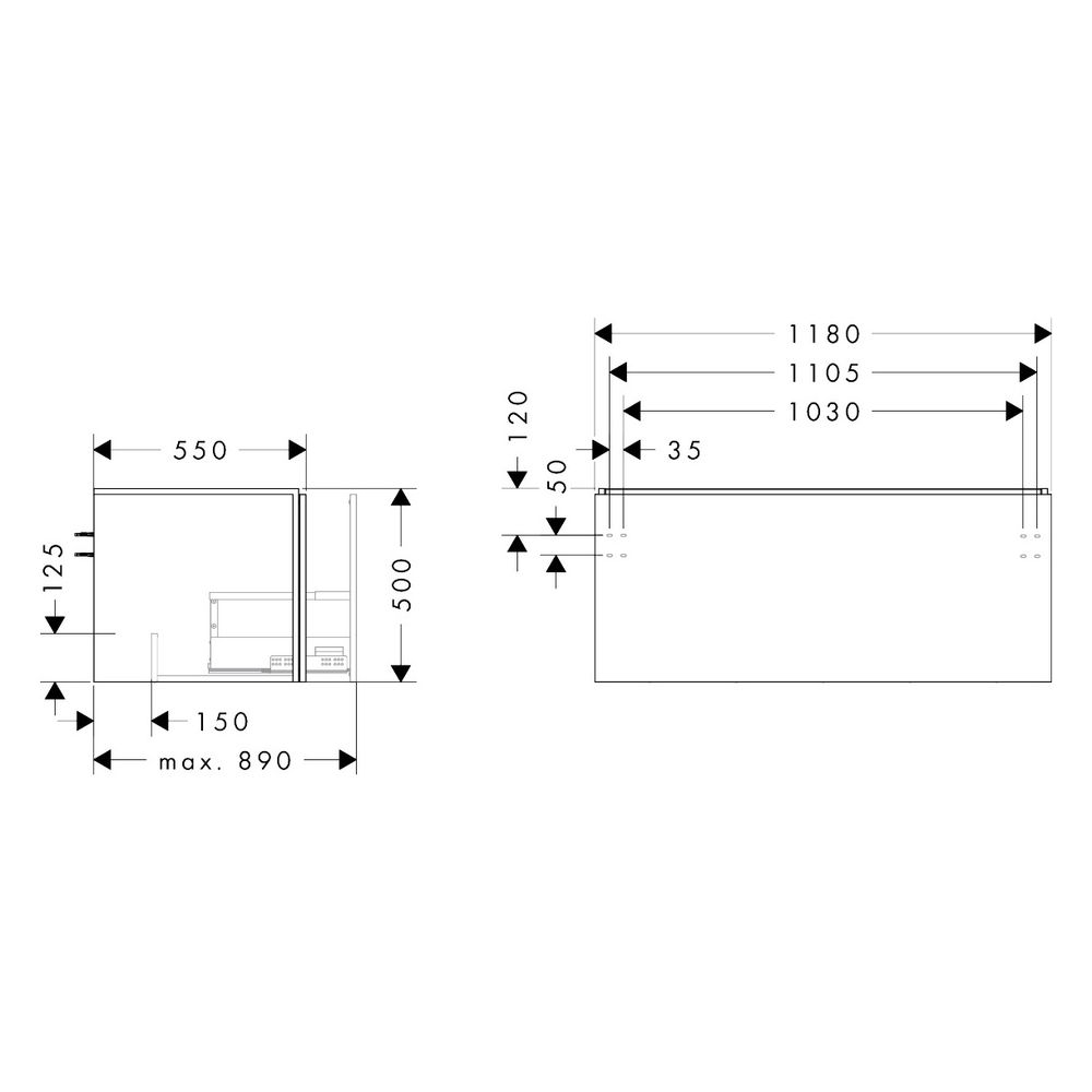 Hansgrohe Xilesa E Waschtischunterschrank 1180x550mm, 1 Schubkasten für Konsole, Au... HANSGROHE-54267700 4059625546789 (Abb. 2)