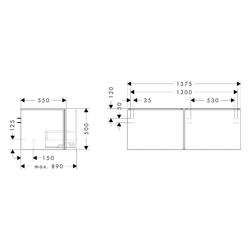 Hansgrohe Xilesa E Waschtischunterschrank 1375x550mm, 2 Schubkasten für Konsole, Sc... HANSGROHE-54268760 4059625547137 (Abb. 2)