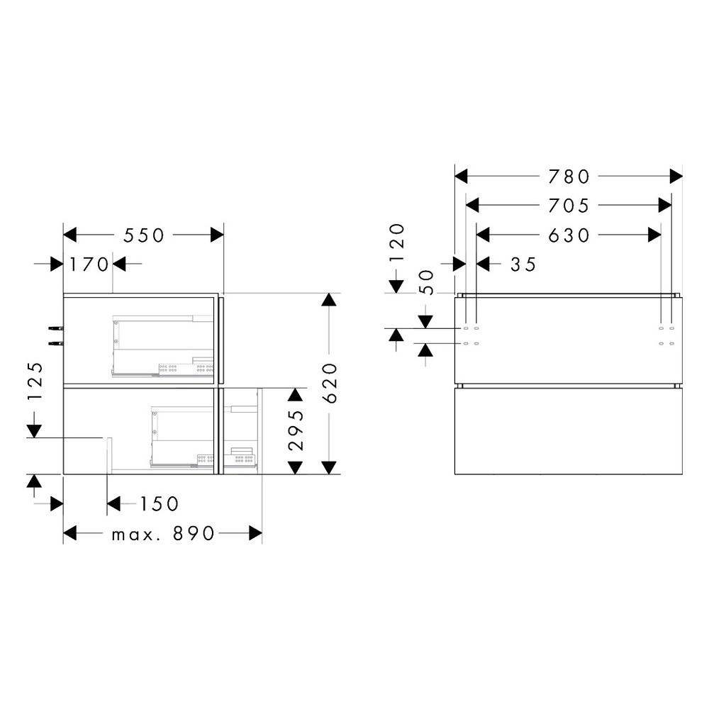 Hansgrohe Xilesa E Waschtischunterschrank 780x550mm, 2 SK für Konsole, Ausschnitt m... HANSGROHE-54299550 4059625556450 (Abb. 2)