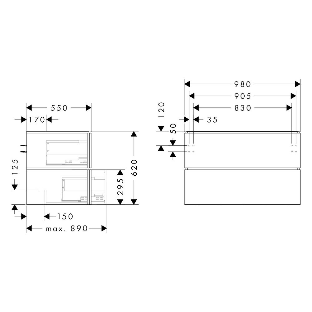 Hansgrohe Xilesa E Waschtischunterschrank 980x550mm, 2 SK PushOpen für Konsole, Aus... HANSGROHE-54302550 4059625556641 (Abb. 2)