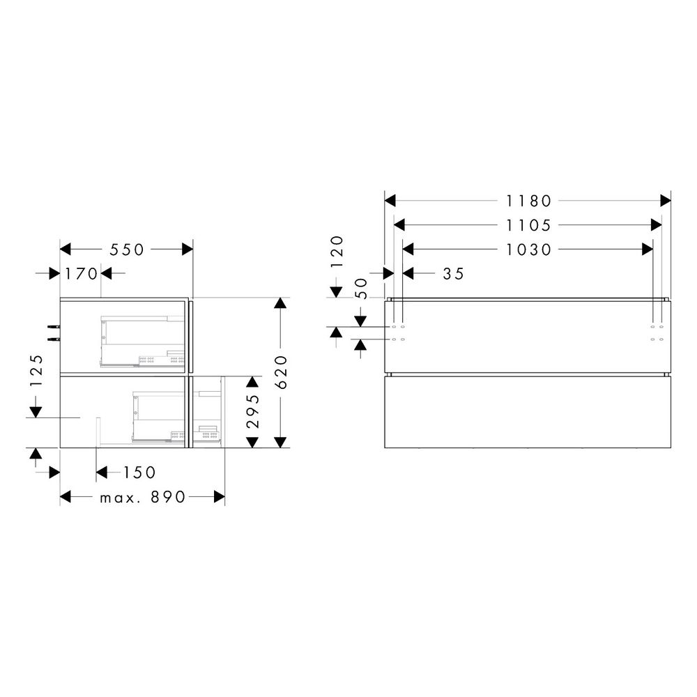 Hansgrohe Xilesa E Waschtischunterschrank 1180x550mm, 2 SK für Konsole, Ausschnitt ... HANSGROHE-54303550 4059625556603 (Abb. 2)