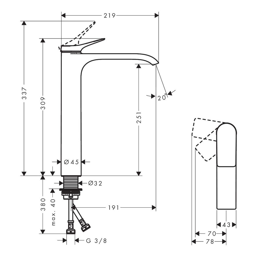 hansgrohe Vivenis Einhebel-Waschtischmischer 250mm 5l/min CoolStart, Mattschwarz fü... HANSGROHE-75045670 4059625555361 (Abb. 2)