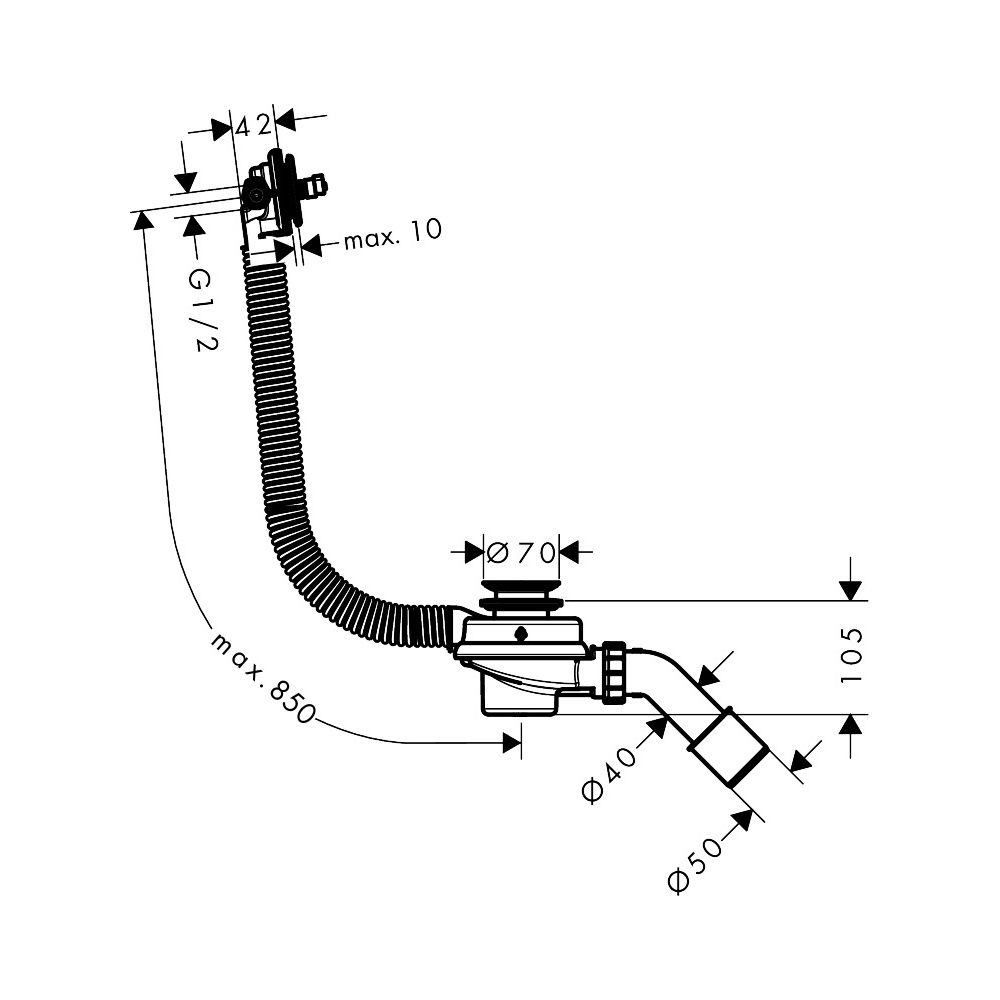 Hansgrohe Ab-, Überlaufgarnitur Tubset universal, 50mm, Polypropylen/ABS, 58152180... HANSGROHE-58152180 4059625514184 (Abb. 2)