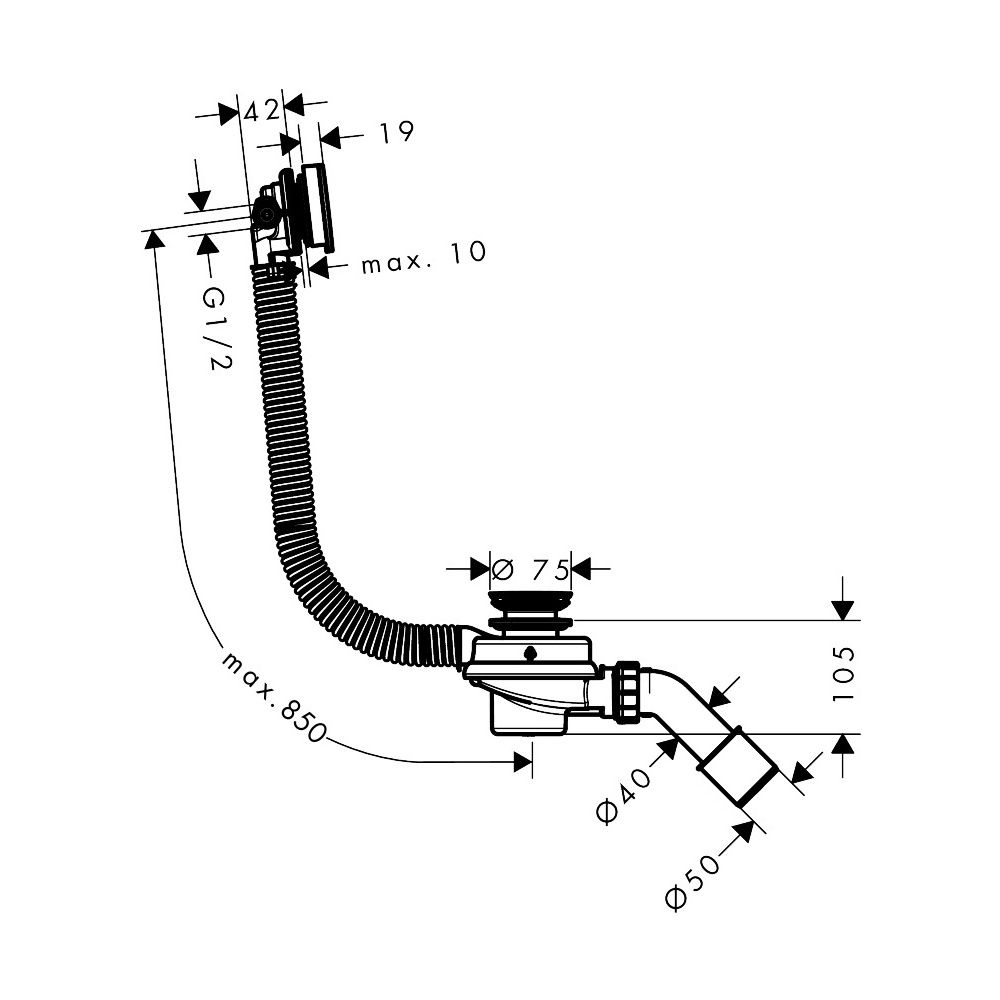 Hansgrohe Exafill Komplettset Wanneneinlauf Ab-, Überlaufgarnitur, 50mm, 23l/min, C... HANSGROHE-58130000 4059625514207 (Abb. 2)