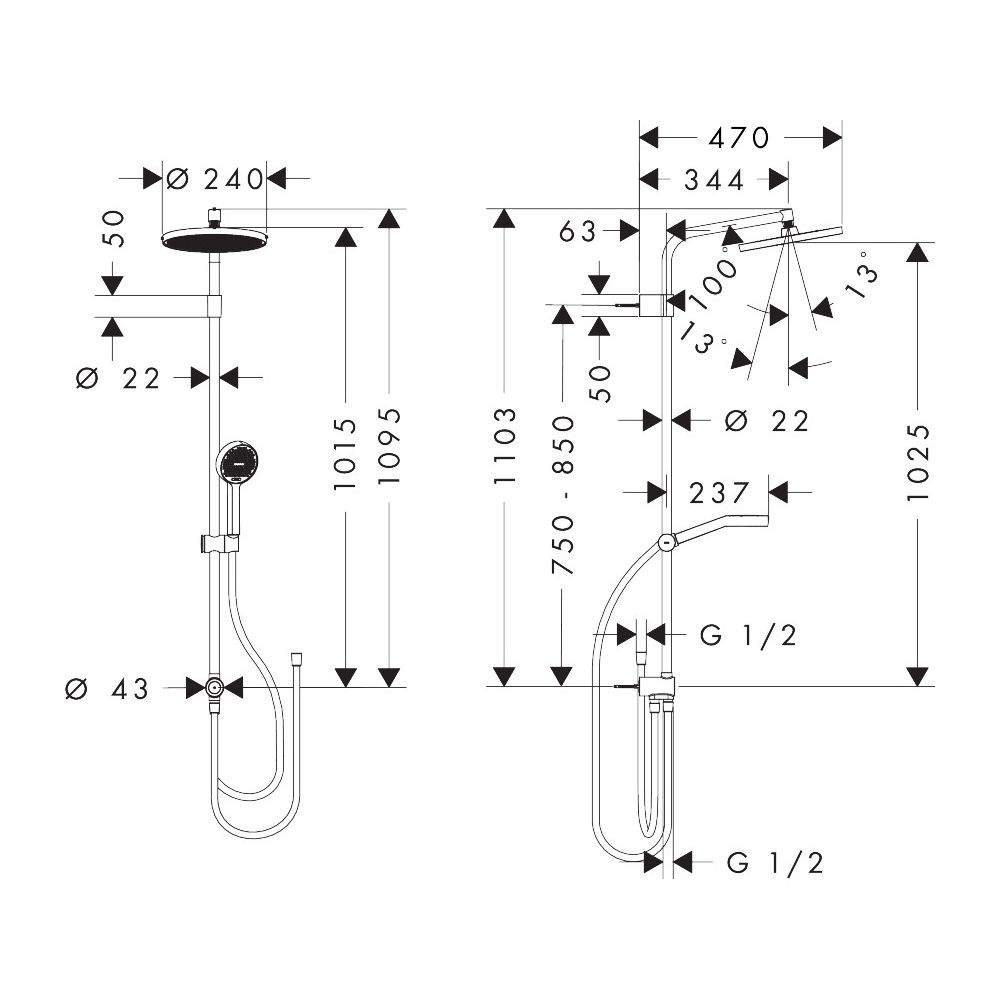 Hansgrohe Activera S Showerpipe Duschsystem 1jet, EcoSmart Reno, Kopfbrause 240mm, ... HANSGROHE-28074000 4059625605141 (Abb. 3)