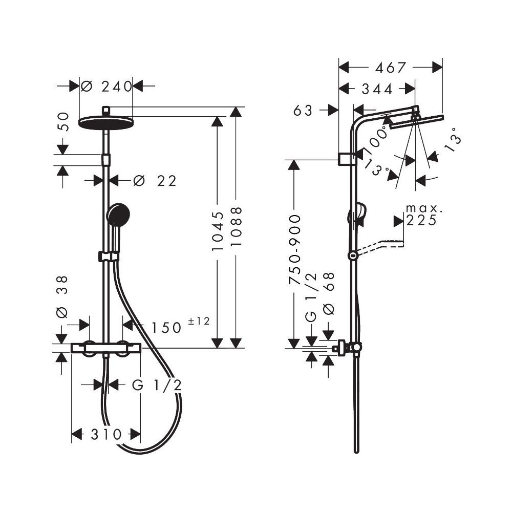 Hansgrohe Activera S Showerpipe Duschsystem 1jet, EcoSmart, Kopfbrause 240mm, Handb... HANSGROHE-28078000 4059625605165 (Abb. 3)
