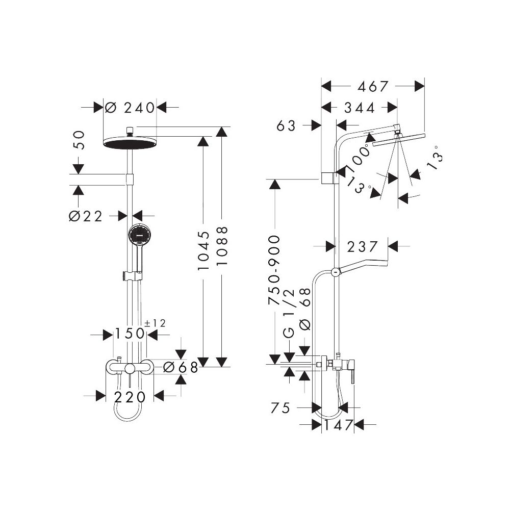 Hansgrohe Activera S Showerpipe Duschsystem 1jet, EcoSmart, Kopfbrause 240mm, Handb... HANSGROHE-28875000 4059625605868 (Abb. 3)