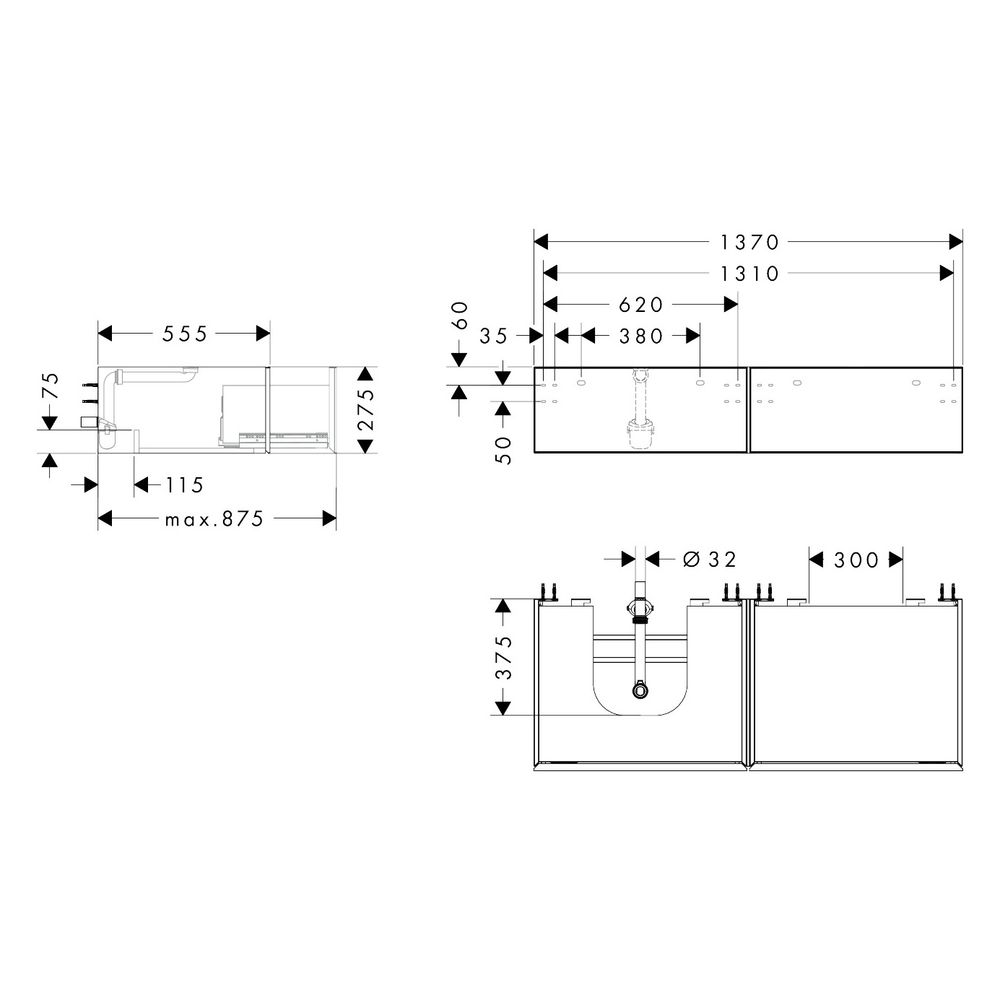 Hansgrohe Xevolos E Waschtischunterschrank Mattweiß 1370x550mm, 2 SK für Konsole, A... HANSGROHE-54319390 4059625635117 (Abb. 2)