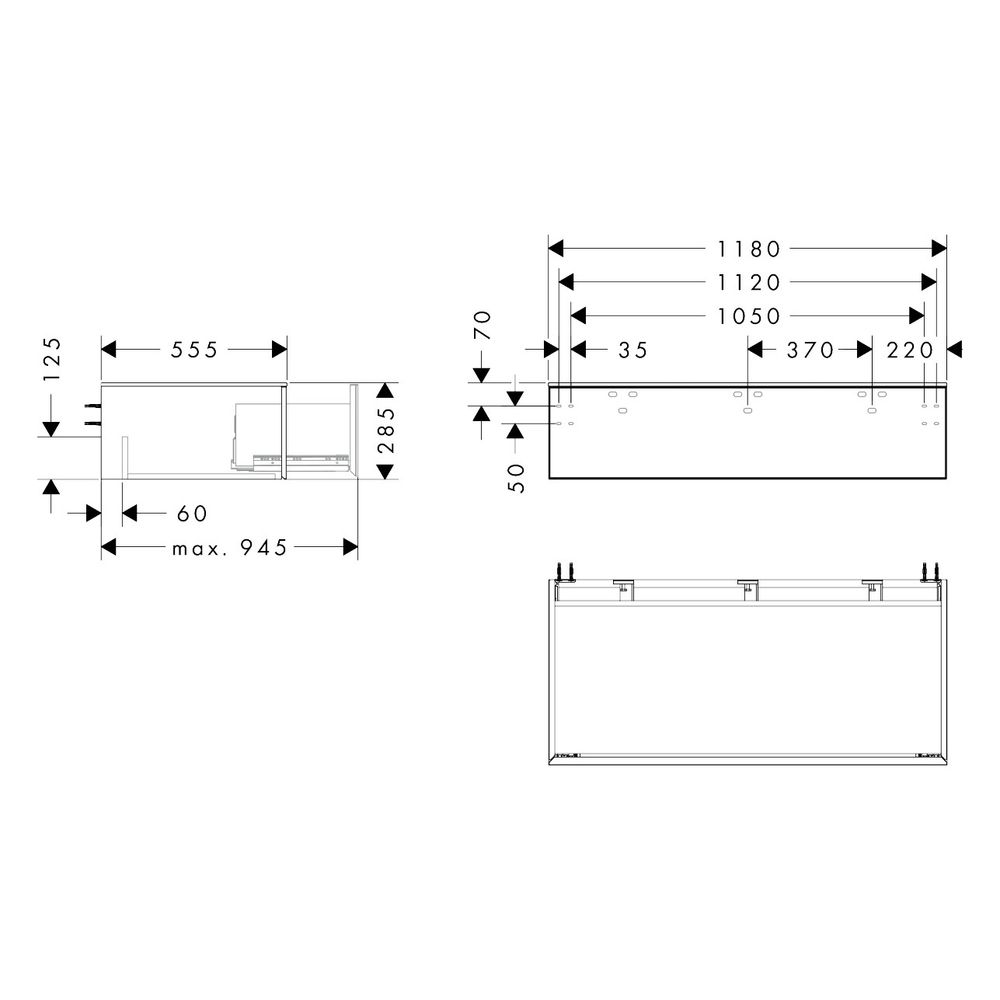 Hansgrohe Xevolos E Sideboard Mattweiß 1180x550mm, 1 Schubkasten, Abdeckplatte, Fro... HANSGROHE-54325390 4059625635223 (Abb. 2)