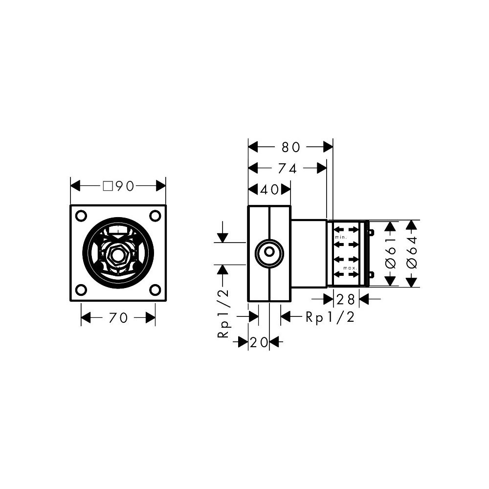 Hansgrohe Grundkörper für Kopfbrause 2jet, 80-108mm, Einbauteil... HANSGROHE-24573180 4059625568583 (Abb. 2)