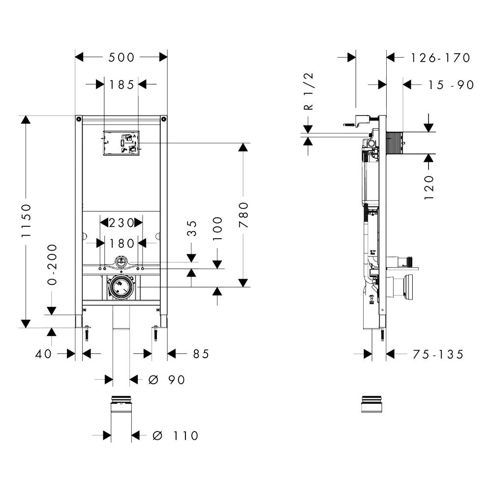 Hansgrohe iFrame universal Unterputzspülkasten 1120 Trocken-, Nassbau für Wand WC... HANSGROHE-01022180 4059625610862 (Abb. 2)