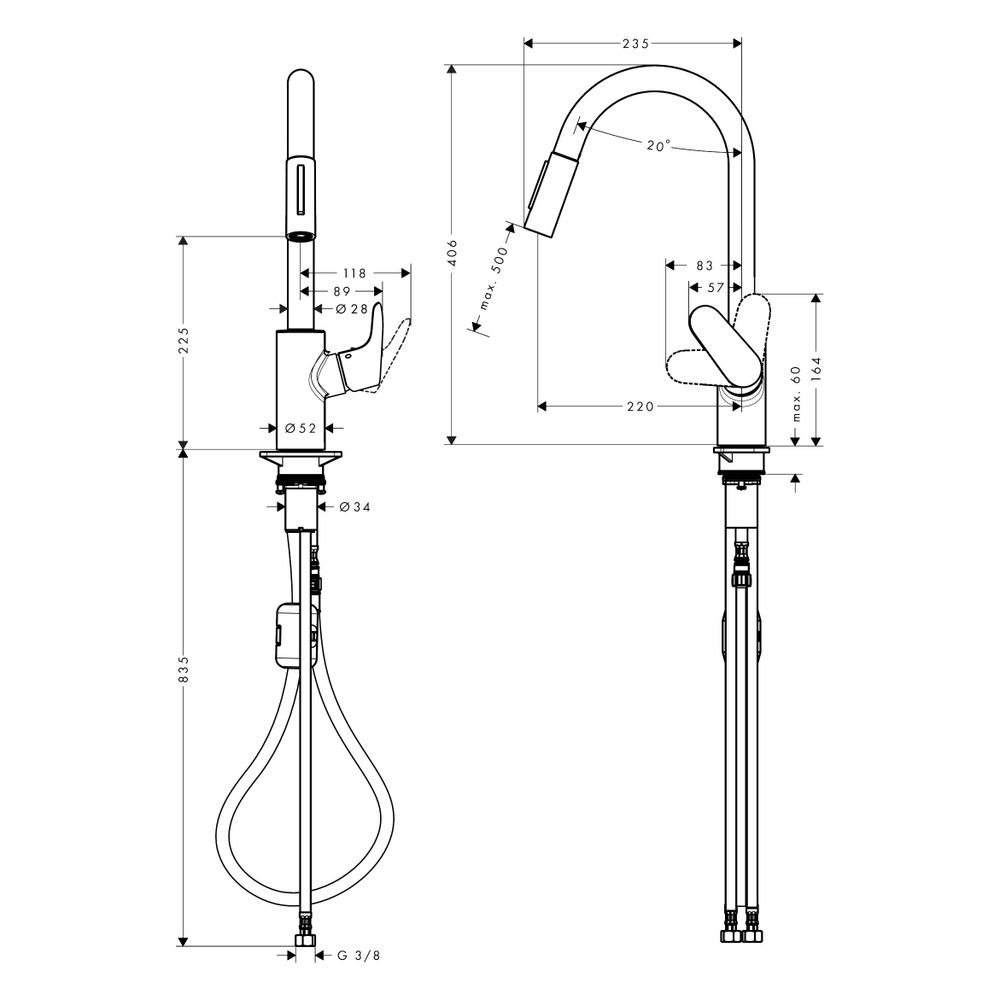 hansgrohe Focus M41 Einhebel-Küchenmischer 240mm 10l/min 2jet, Chrom, Ausziehbrause... HANSGROHE-31815000 4011097718187 (Abb. 5)