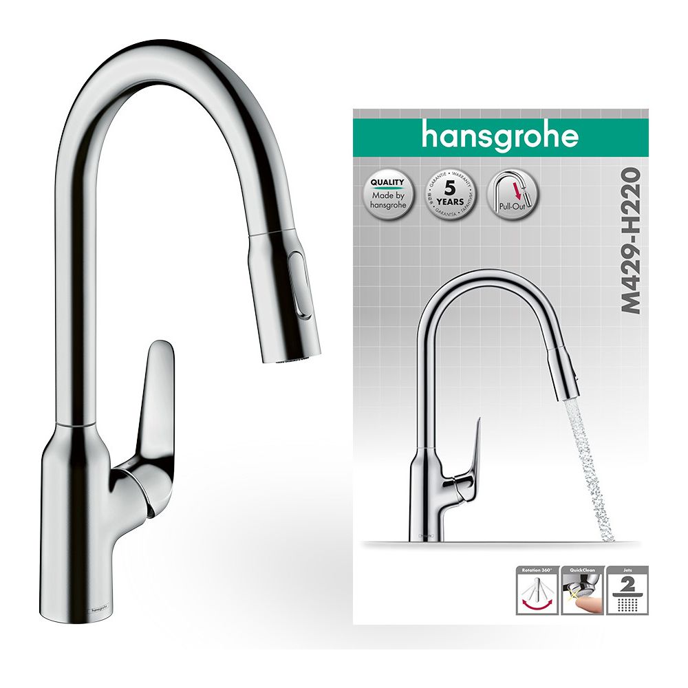 hansgrohe Focus M42 Einhebel-Küchenmischer 220mm 8l/min 2jet, Chrom, Ausziehbrause... HANSGROHE-71800000 4059625085127 (Abb. 3)