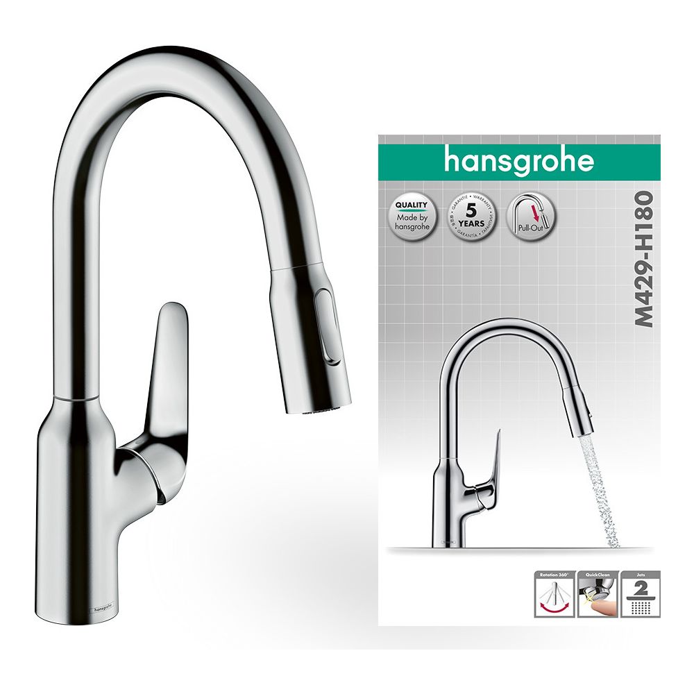 hansgrohe Focus M42 Einhebel-Küchenmischer 180mm 8l/min 2jet, Chrom, Ausziehbrause... HANSGROHE-71801000 4059625085103 (Abb. 3)
