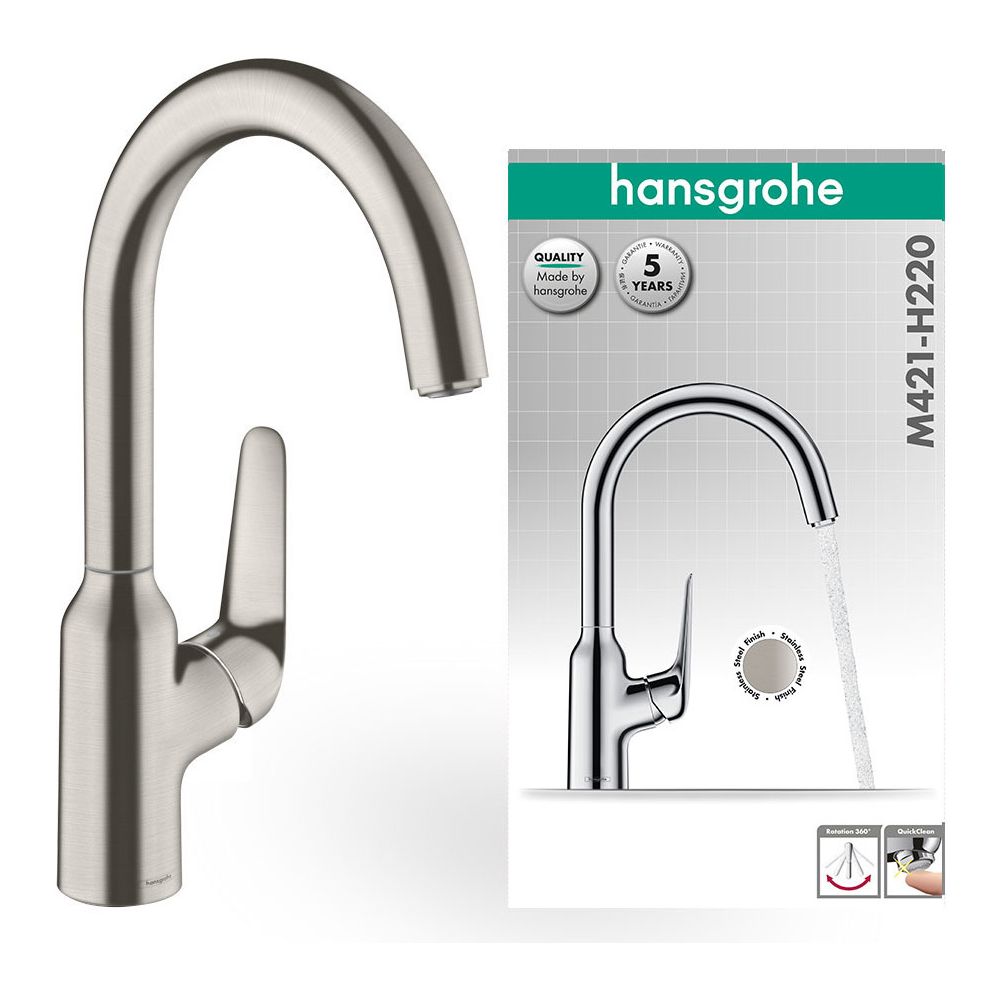 hansgrohe Focus M42 Einhebel-Küchenmischer 220mm 10l/min 1jet, Edelstahl Finish... HANSGROHE-71802800 4059625085073 (Abb. 2)