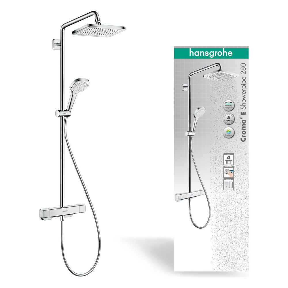 hansgrohe Croma E Showerpipe 280mm 1jet 8,5l/min EcoSmart mit Thermostat, Chrom... HANSGROHE-27660000 4059625196045 (Abb. 2)