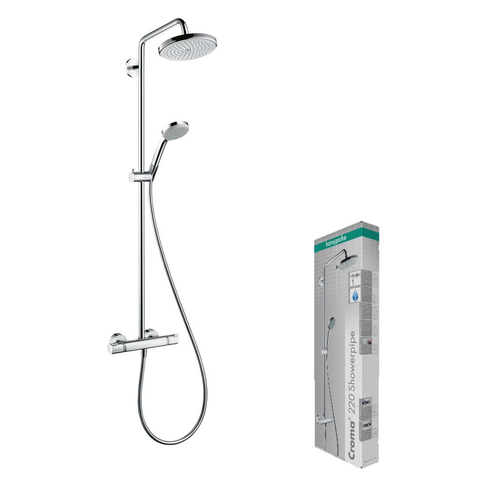 hansgrohe Croma Showerpipe 220mm 1jet 15l/min mit Thermostat, Chrom... HANSGROHE-27185000 4011097689692 (Abb. 2)