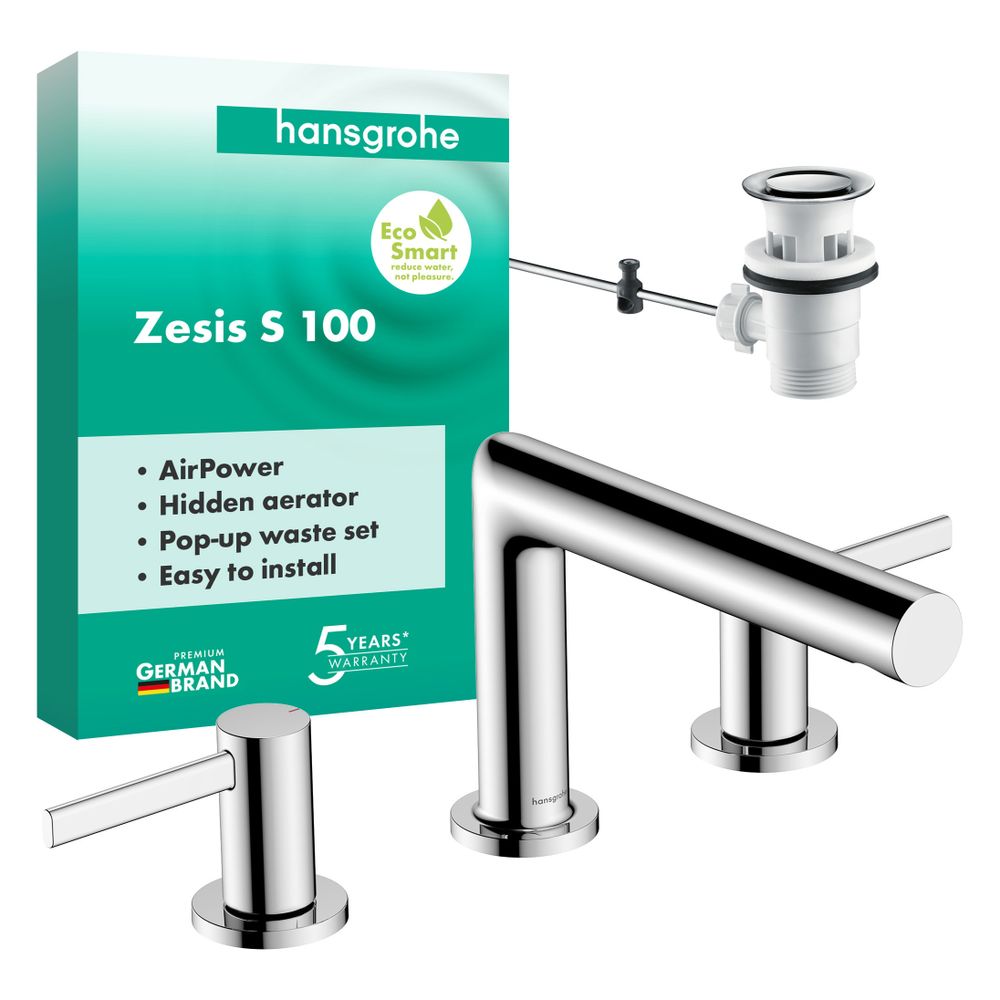 Hansgrohe Zesis S 3-Loch Waschtischarmatur Standmontage Pin-Griff, ComfortZone 100,... HANSGROHE-74733000 4059625557747 (Abb. 2)