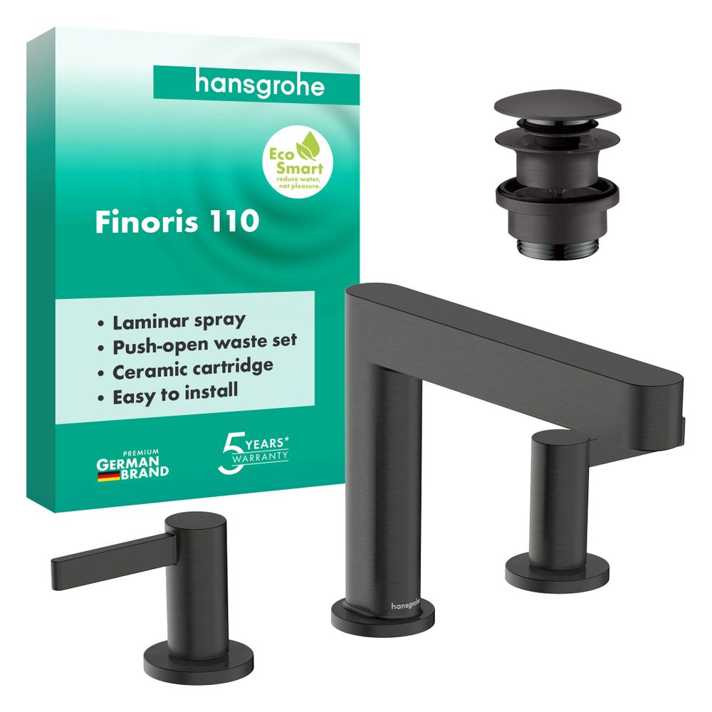 Hansgrohe Finoris 3-Loch Waschtischarmatur 110mm, 5l/min, Push-Open Ablaufgarnitur,... HANSGROHE-76033340 4059625751527 (Abb. 2)