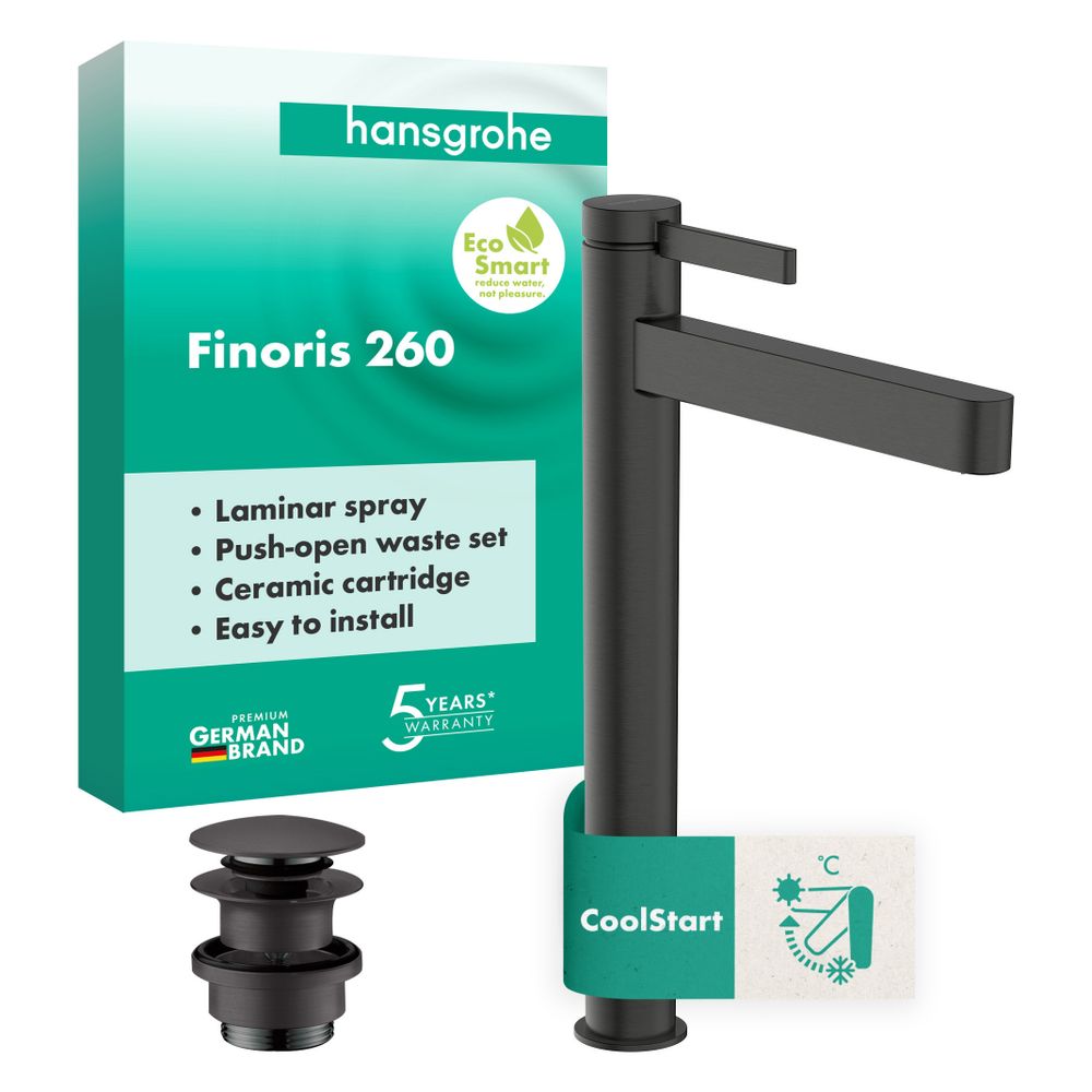 Hansgrohe Finoris Einhebel-Waschtischmischer 260mm, 5l/min, CoolStart für AWT, Push... HANSGROHE-76072340 4059625751732 (Abb. 2)