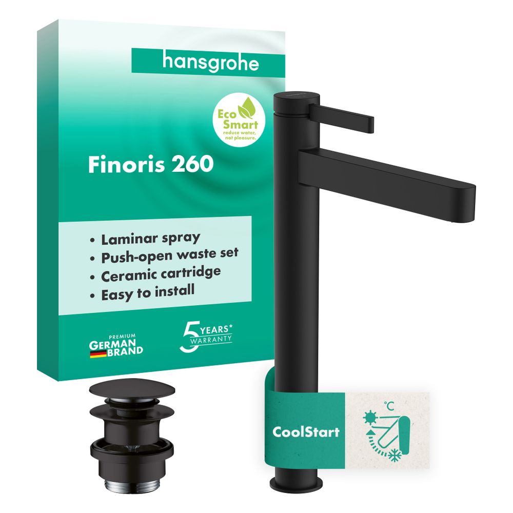 Hansgrohe Finoris Einhebel-Waschtischmischer 260mm, 5l/min, CoolStart für AWT, Push... HANSGROHE-76072670 4059625751725 (Abb. 2)