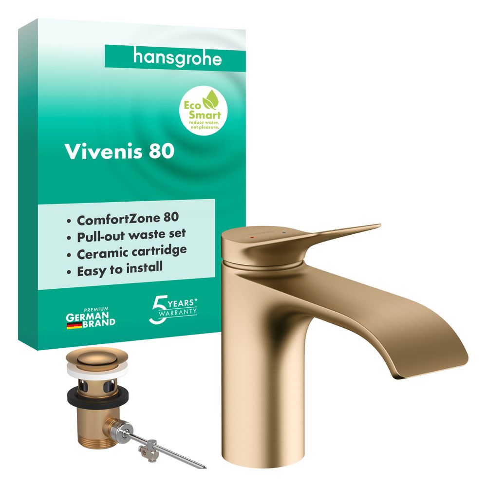 Hansgrohe Vivenis Einhebel-Waschtischmischer 80mm, 5l/min, Zugstangen-Ablaufgarnitu... HANSGROHE-75010140 4059625802458 (Abb. 2)