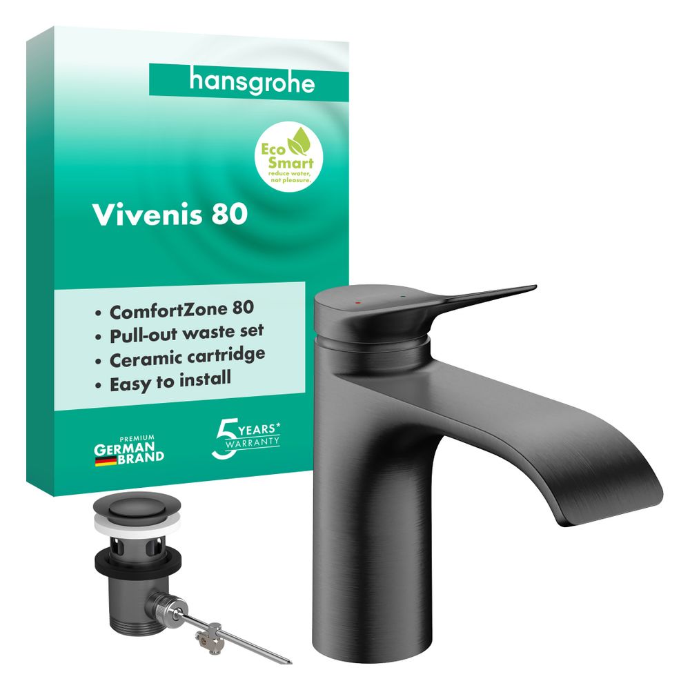 Hansgrohe Vivenis Einhebel-Waschtischmischer 80mm, 5l/min, Zugstangen-Ablaufgarnitu... HANSGROHE-75010340 4059625802441 (Abb. 2)