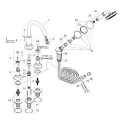 Hansgrohe AXOR Montreux 4-Loch Fliesenrandarmatur, 21l/min, Kreuzgriffen, Brushed N... HANSGROHE-16544820 4011097515571 (Abb. 1)