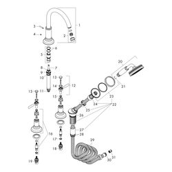 Hansgrohe AXOR Montreux 4-Loch Wannenrandarmatur, 20,5l/min, Hebelgriff, Brushed Ni... HANSGROHE-16550820 4011097808420 (Abb. 1)