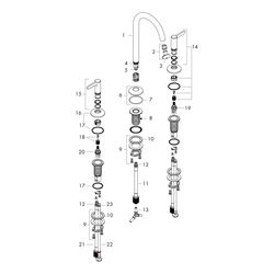 Hansgrohe AXOR One 3-Loch Waschtischarmatur 170mm, 5l/min, Hebelgriff, Push-Open Ab... HANSGROHE-48050000 4059625331262 (Abb. 1)