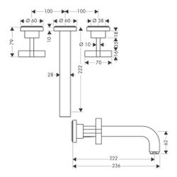 Hansgrohe AXOR Citterio 3-Loch Waschtischarmatur UP für Wandm, Auslauf 222mm, Kreuz... HANSGROHE-39143800 4011097916408 (Abb. 1)