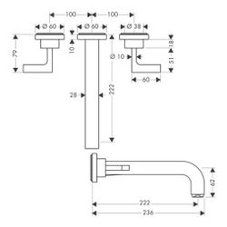 Hansgrohe AXOR Citterio 3-Loch Waschtischarmatur UP für Wandm, Auslauf 222mm, Hebel... HANSGROHE-39147330 4011097916729 (Abb. 1)