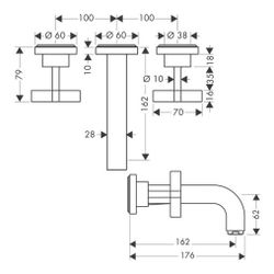 Hansgrohe AXOR Citterio 3-Loch Waschtischarmatur UP für Wandm, Auslauf 162mm, Kreuz... HANSGROHE-39313330 4011097917474 (Abb. 1)
