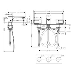 Hansgrohe AXOR Urquiola 3-Loch Waschtischarmatur 50mm, 5l/min, Platte, Zugstangen-A... HANSGROHE-11040800 4011097867441 (Abb. 1)