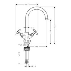 Hansgrohe AXOR Montreux 2-Griff Waschtischarmatur 210mm, 5l/min, Kreuzgriffen, Abla... HANSGROHE-16506820 4011097515267 (Abb. 1)