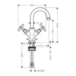 Hansgrohe AXOR Montreux 2-Griff Waschtischarmatur 160mm, 5l/min, Kreuzgriffen für H... HANSGROHE-16505990 4011097879161 (Abb. 1)
