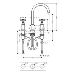 Hansgrohe AXOR Montreux 3-Loch Waschtischarmatur 180mm, 5l/min, Kreuzgriffen, Zugst... HANSGROHE-16513330 4011097879666 (Abb. 1)