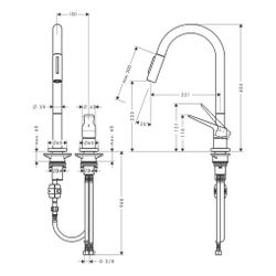 Hansgrohe AXOR Citterio M 2-Loch Einhebel-Küchenmischer ComfortZone 220, 9l/min, Au... HANSGROHE-34822800 4011097688671 (Abb. 1)