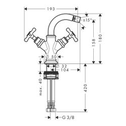 Hansgrohe AXOR Montreux 2-Griff Bidetarmatur, 7,5l/min, Kreuzgriffen, Zugstangen-Ab... HANSGROHE-16520330 4011097880570 (Abb. 1)