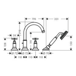 Hansgrohe AXOR Montreux 4-Loch Fliesenrandarmatur, 21l/min, Kreuzgriffen, Brushed B... HANSGROHE-16544950 4011097881751 (Abb. 1)
