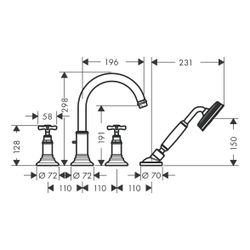 Hansgrohe AXOR Montreux 4-Loch Wannenrandarmatur, 20,5l/min, Kreuzgriffen, Edelstah... HANSGROHE-16546800 4011097881942 (Abb. 1)